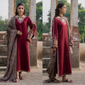 3PC EMBROIDERED DHANAK SUIT AY- 0050