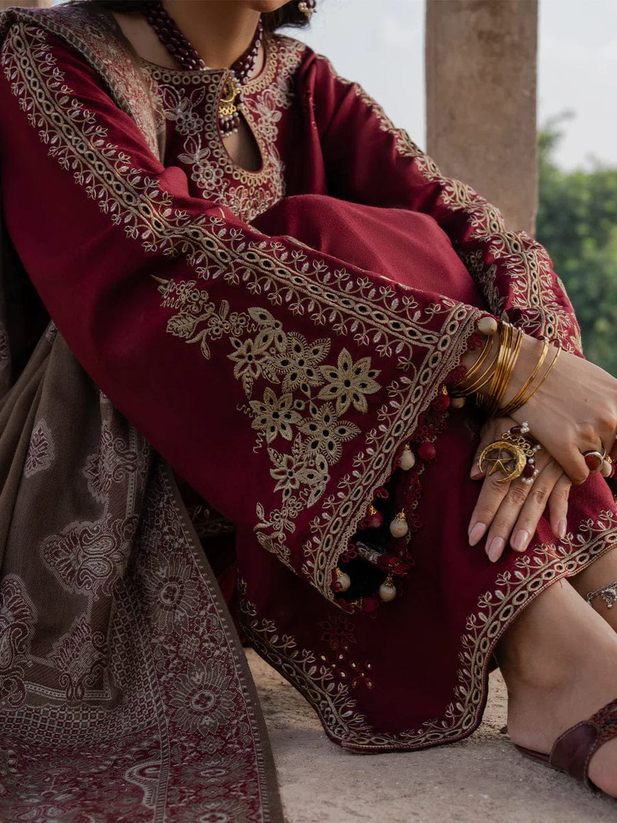 3PC EMBROIDERED DHANAK SUIT AY- 0050