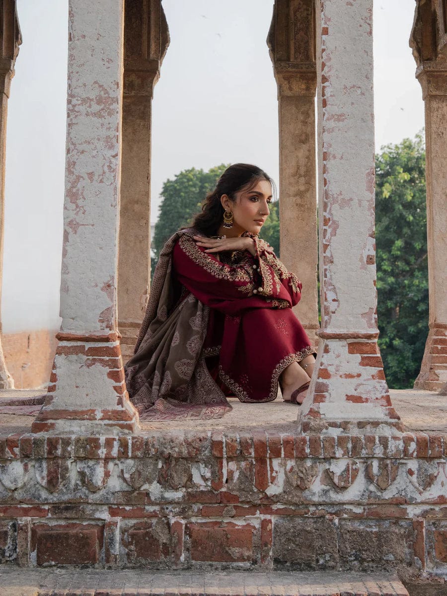 3PC EMBROIDERED DHANAK SUIT AY- 0050