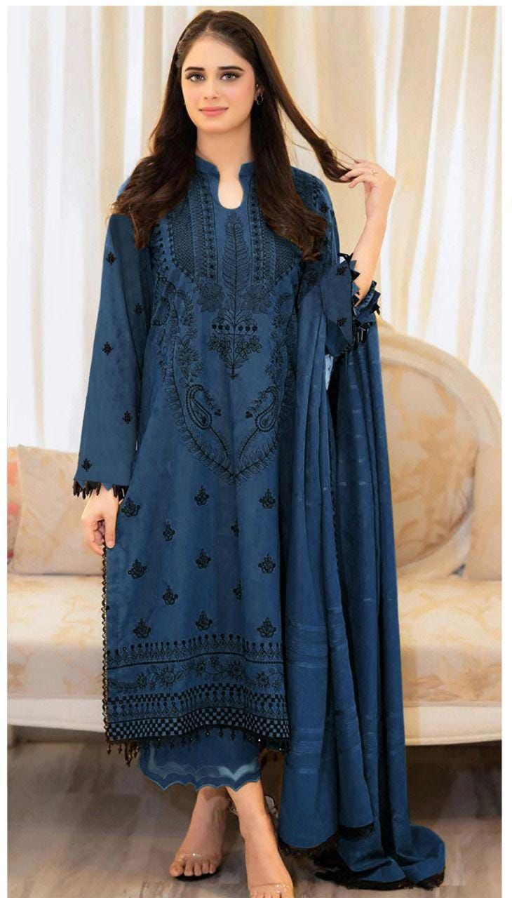 3PC Unstitched Dhanak Embroidered Suit MB011-ZT