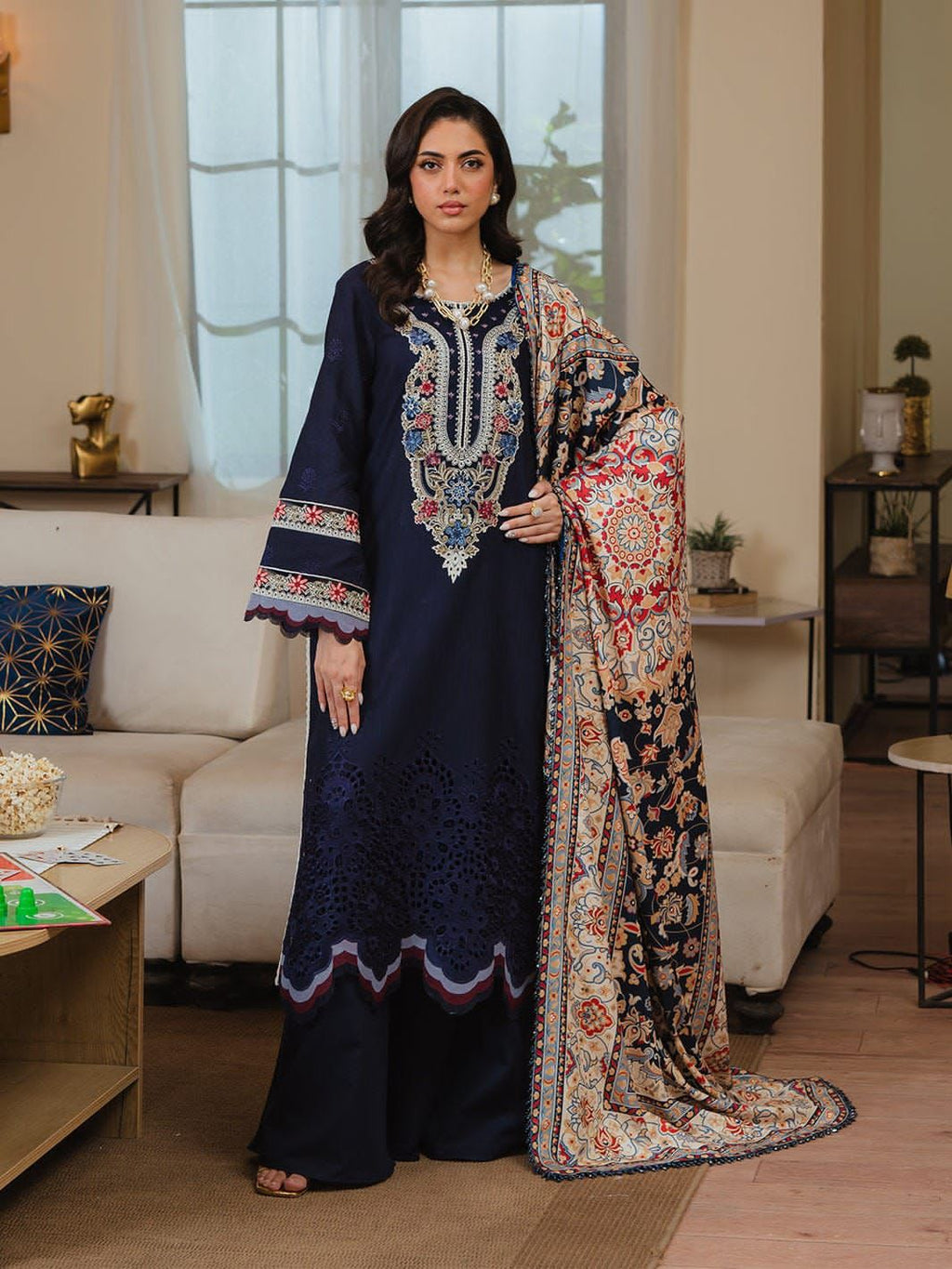 3PC EMBROIDERED DHANAK DRESS AY-1007