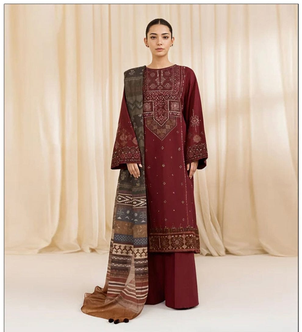 "Most Demanding" SAPPHIRE 3 Pcs women’s unstitched Dhanak embroidered suit AY-0040