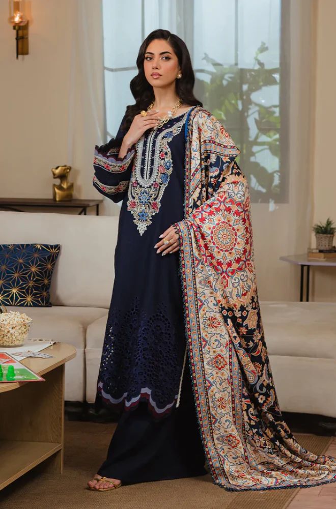 3PC EMBROIDERED DHANAK DRESS AY-1007