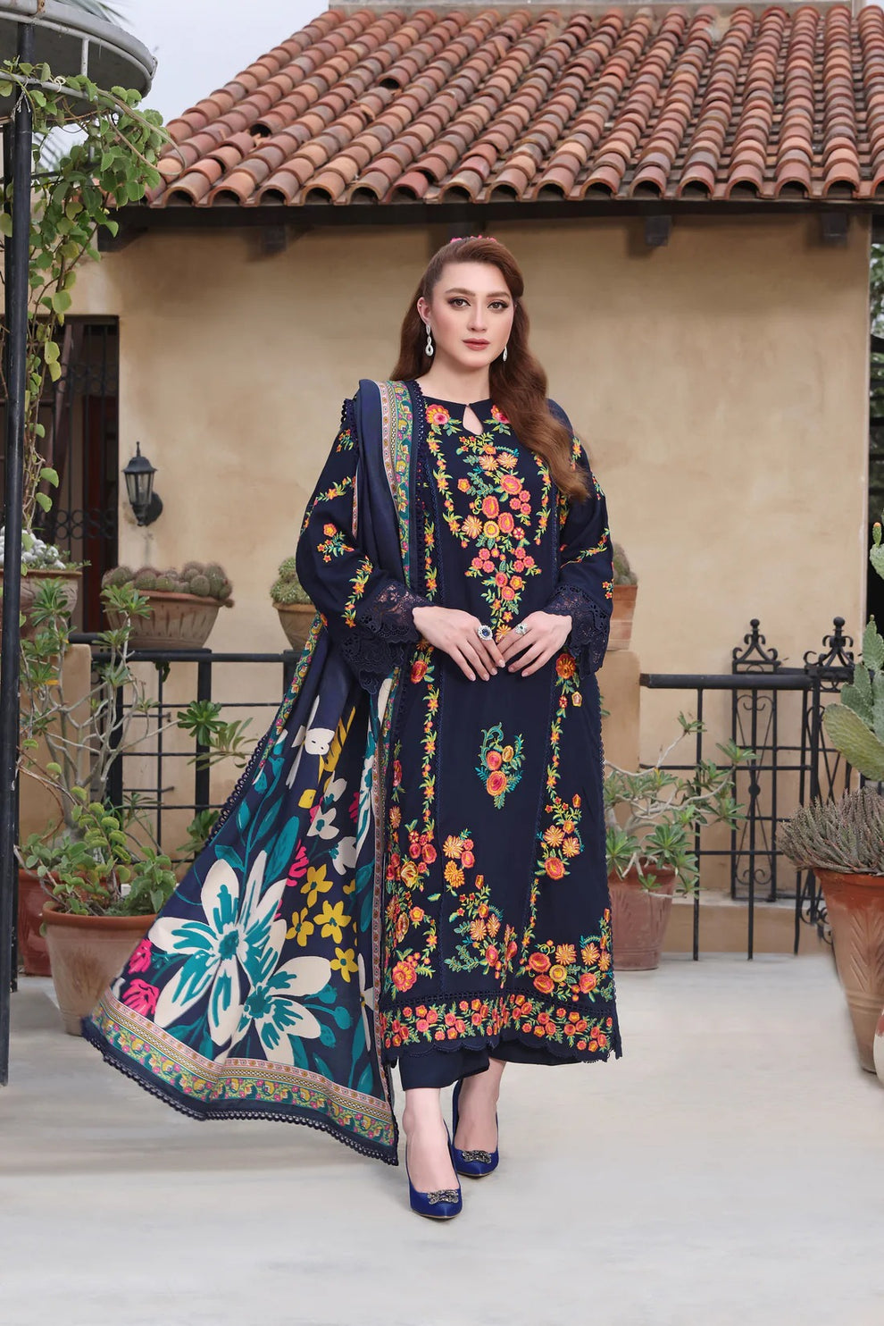 3PC EMBROIDERED DHANAK SUIT AY-1010