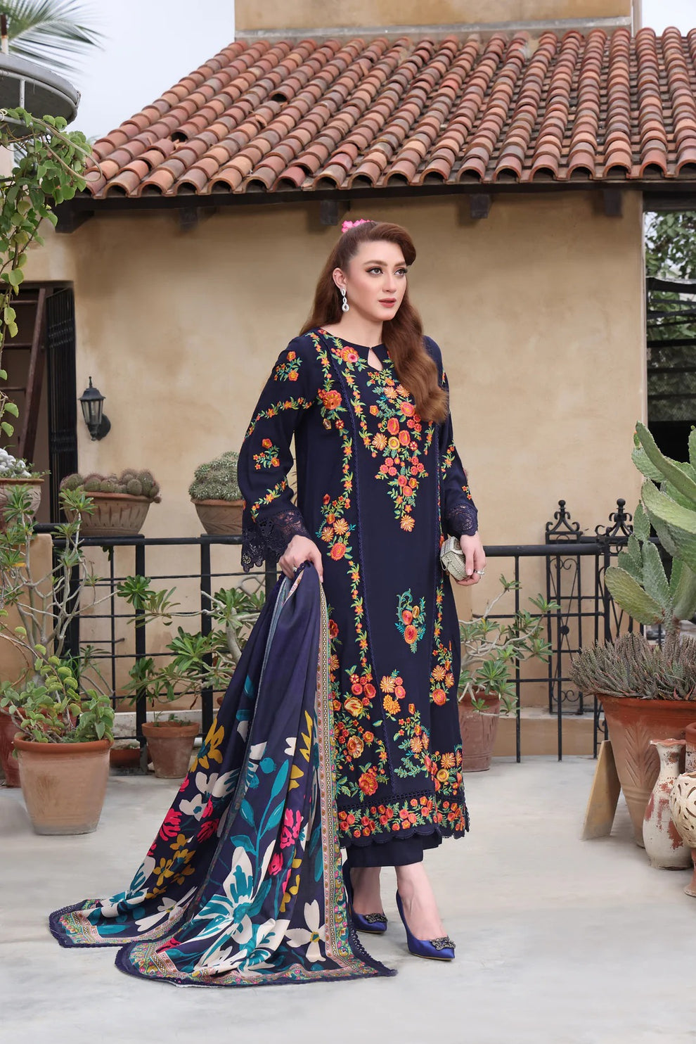 3PC EMBROIDERED DHANAK SUIT AY-1010