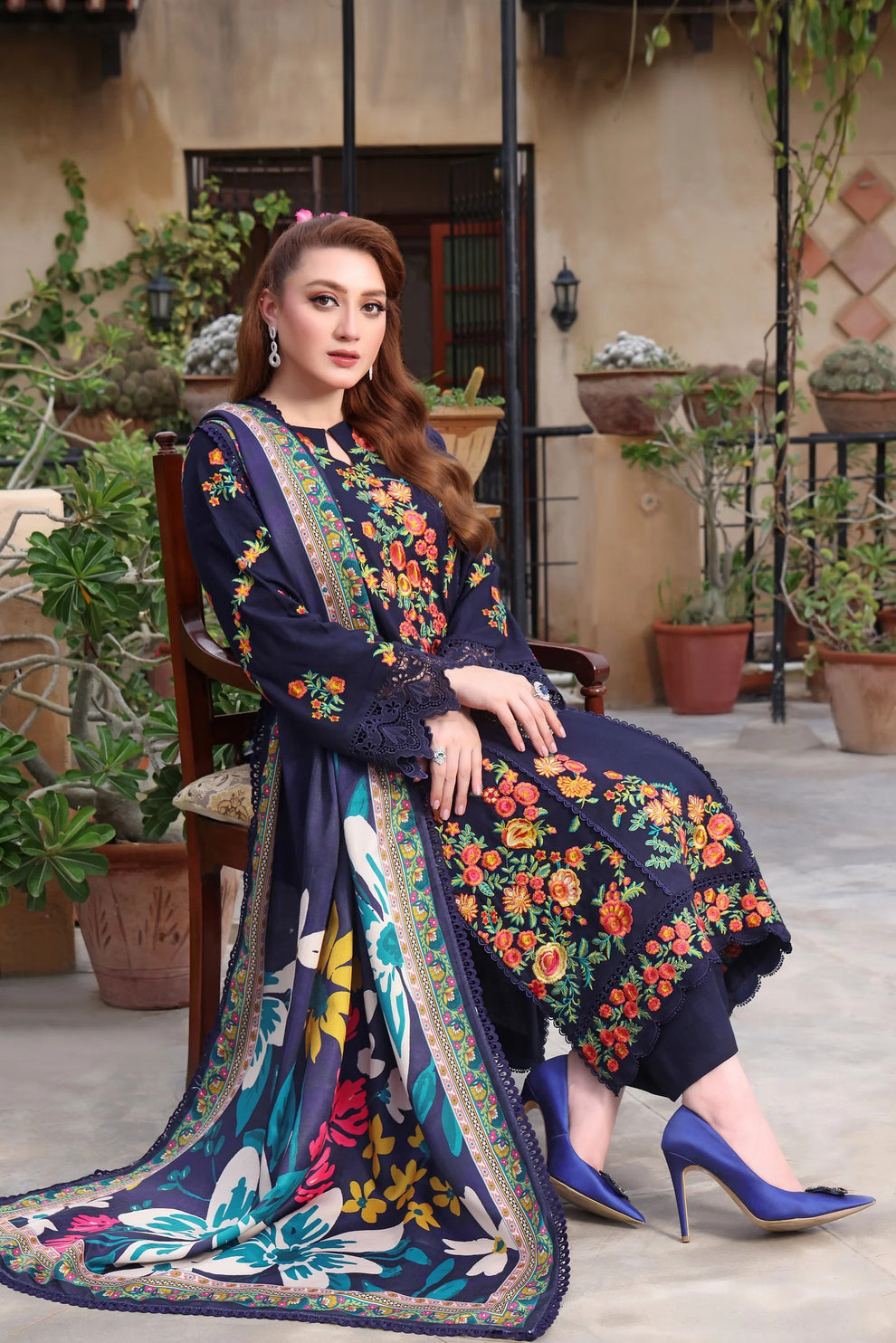 3PC EMBROIDERED DHANAK SUIT AY-1010